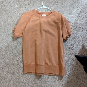 Todd Snyder x Champion short sleeve crewneck sweater in a vintage style orange